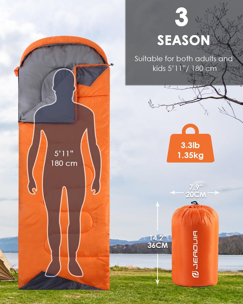 JEAOUIA Sleeping Bags for Adults Women Backpacking Lightweight Waterproof- Summer Weather Sleeping Bag for Girls Warm Camping Hiking Outdoor Travel Hunting with Compression Bag(Orange) - Image 2